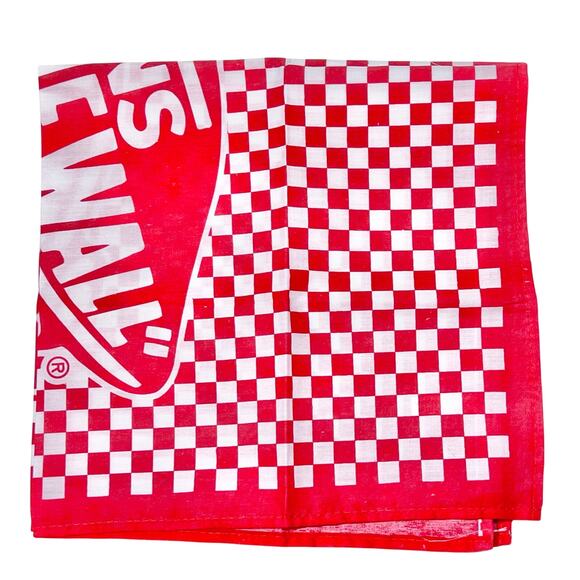 Vans Logo Bandana Red and White Checkerboard Checkered Cotton 22" New - Picture 2 of 3